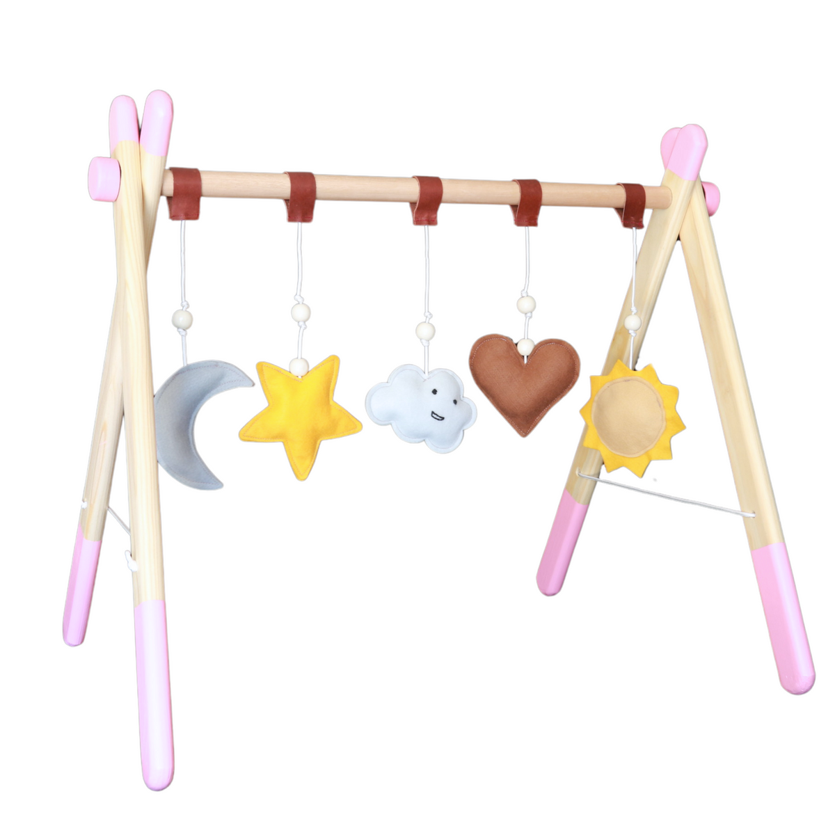 Wooden Baby Play Gym with Toys - Pink