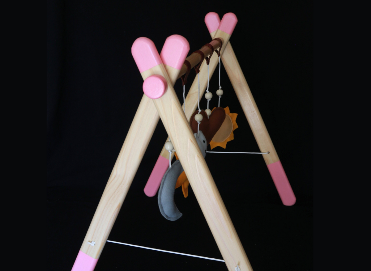 Wooden Baby Play Gym with Toys - Pink