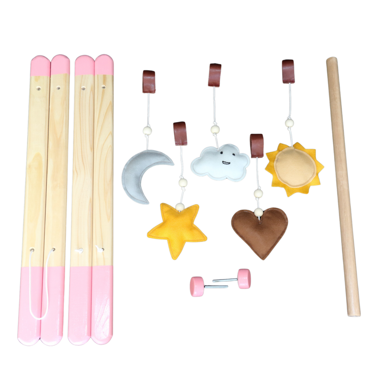 Wooden Baby Play Gym with Toys - Pink