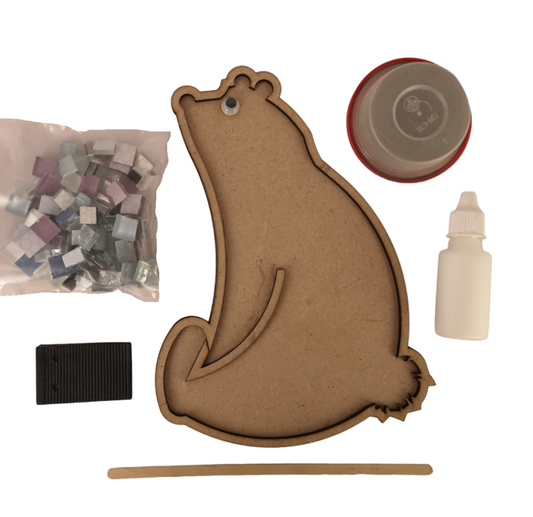 DYI polar bear mosaic art kit with eco-friendly tiles and wooden cutout