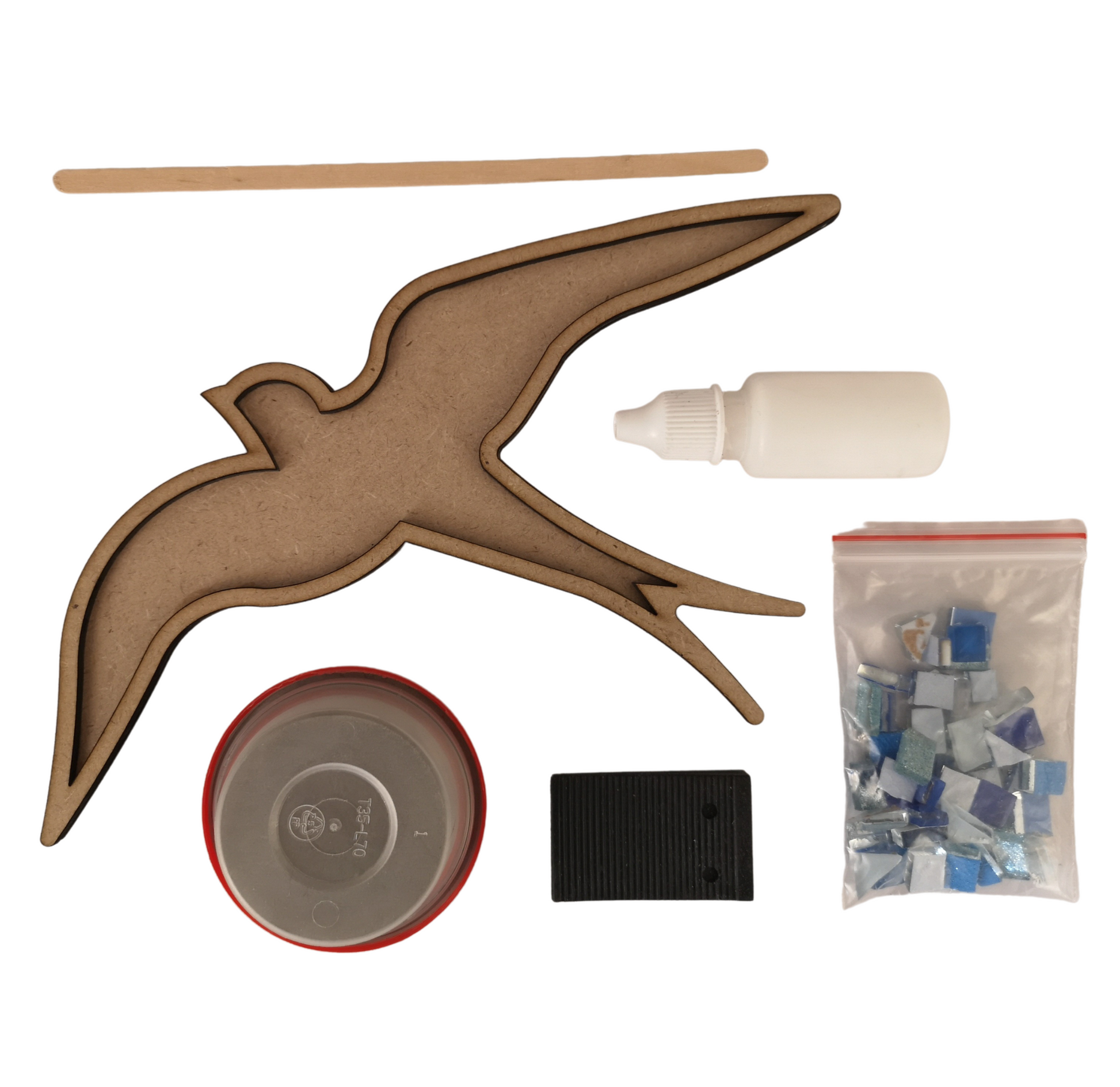DIY bird mosaic kit for kids with wooden base and bright tiles

