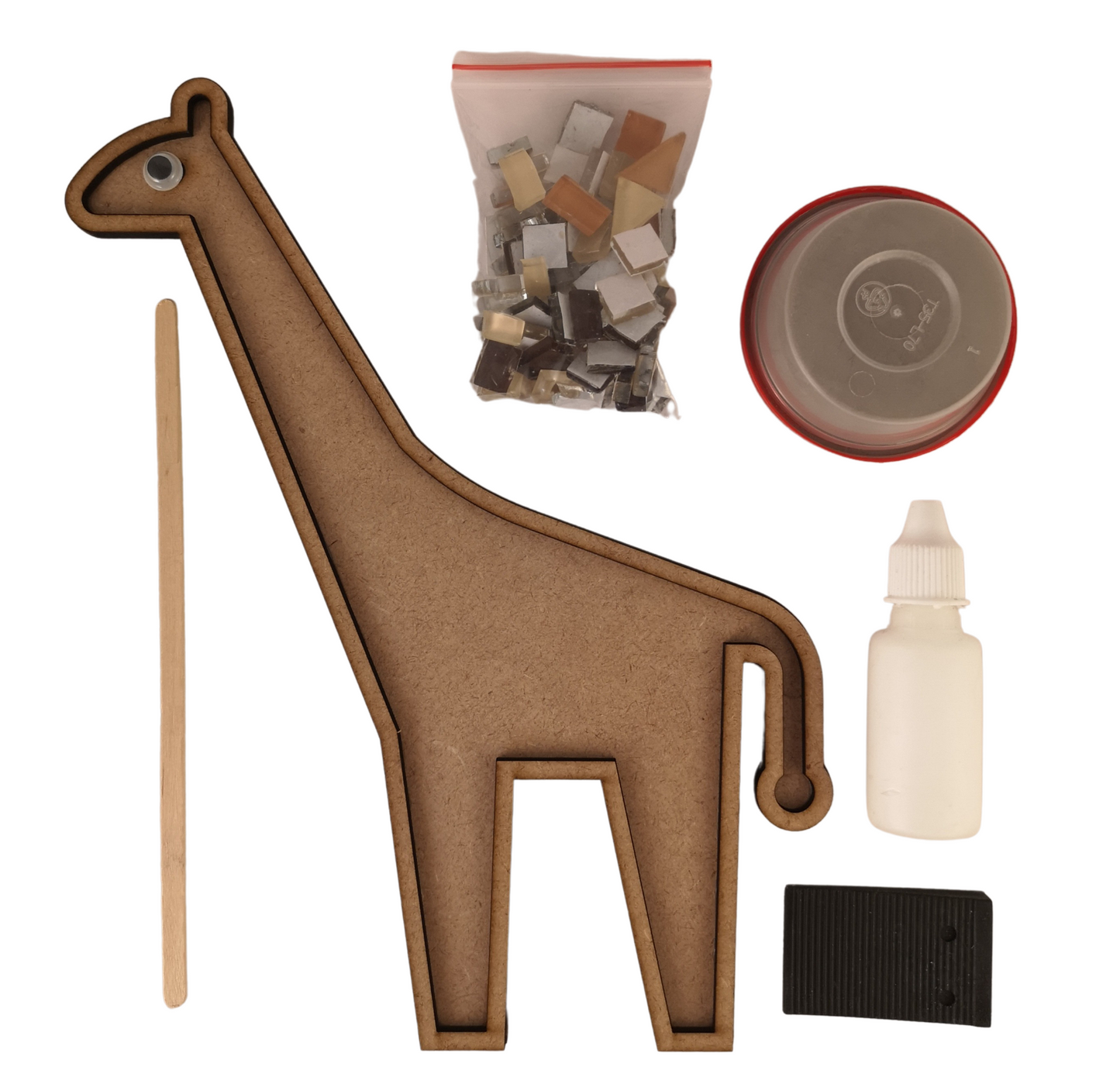 Handmade giraffe mosaic art kit with eco-friendly tiles and wooden cutout
