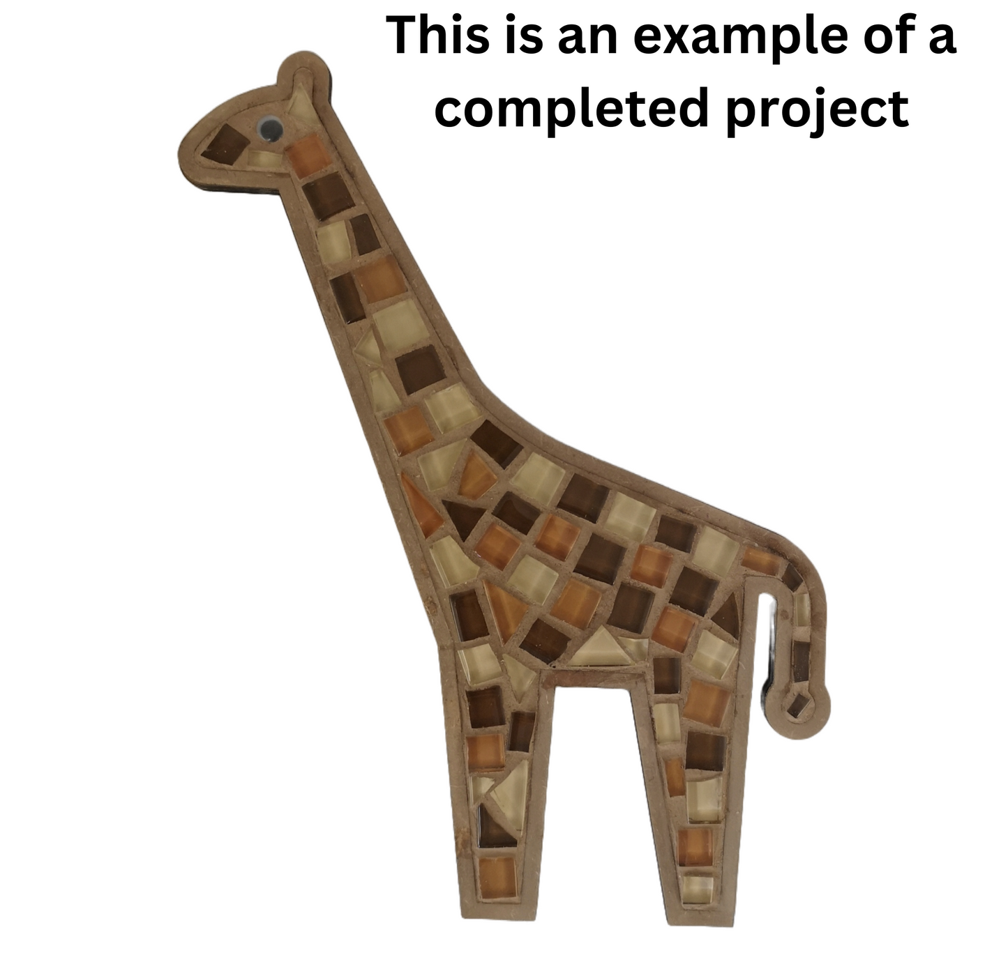 Handmade giraffe mosaic art kit with eco-friendly tiles and wooden cutout
