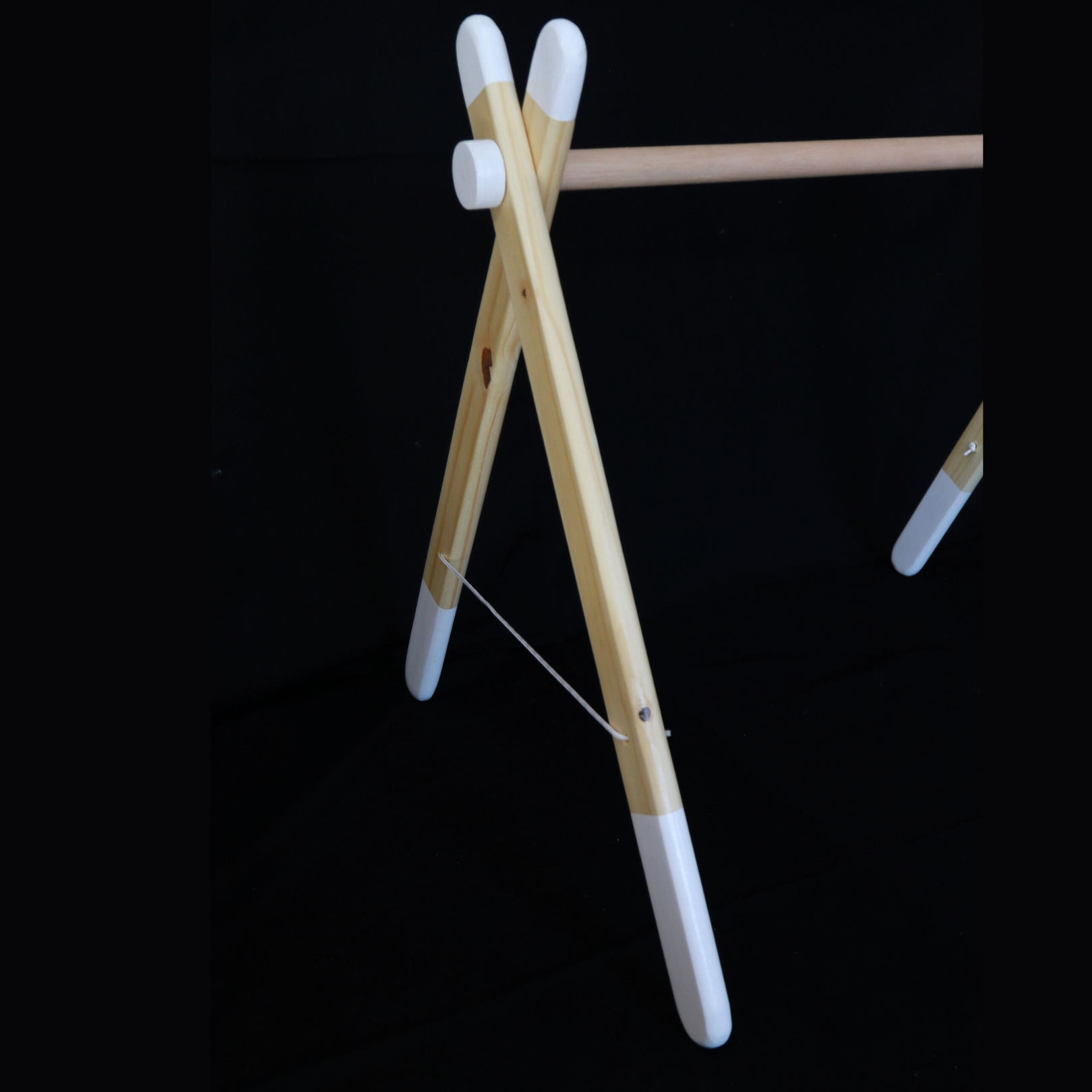 White sustainable wooden baby activity gym with travel bag, made locally by Two Eddyphants South Africa