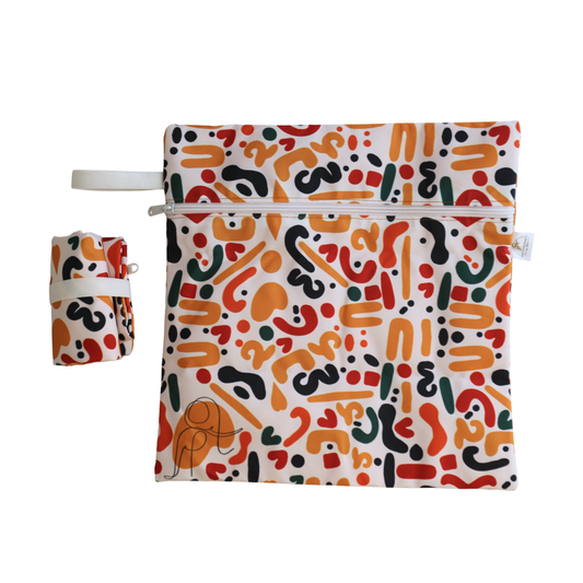 Two Eddyphants reusable washable wet bags for swimming, travel, gym and everyday family use