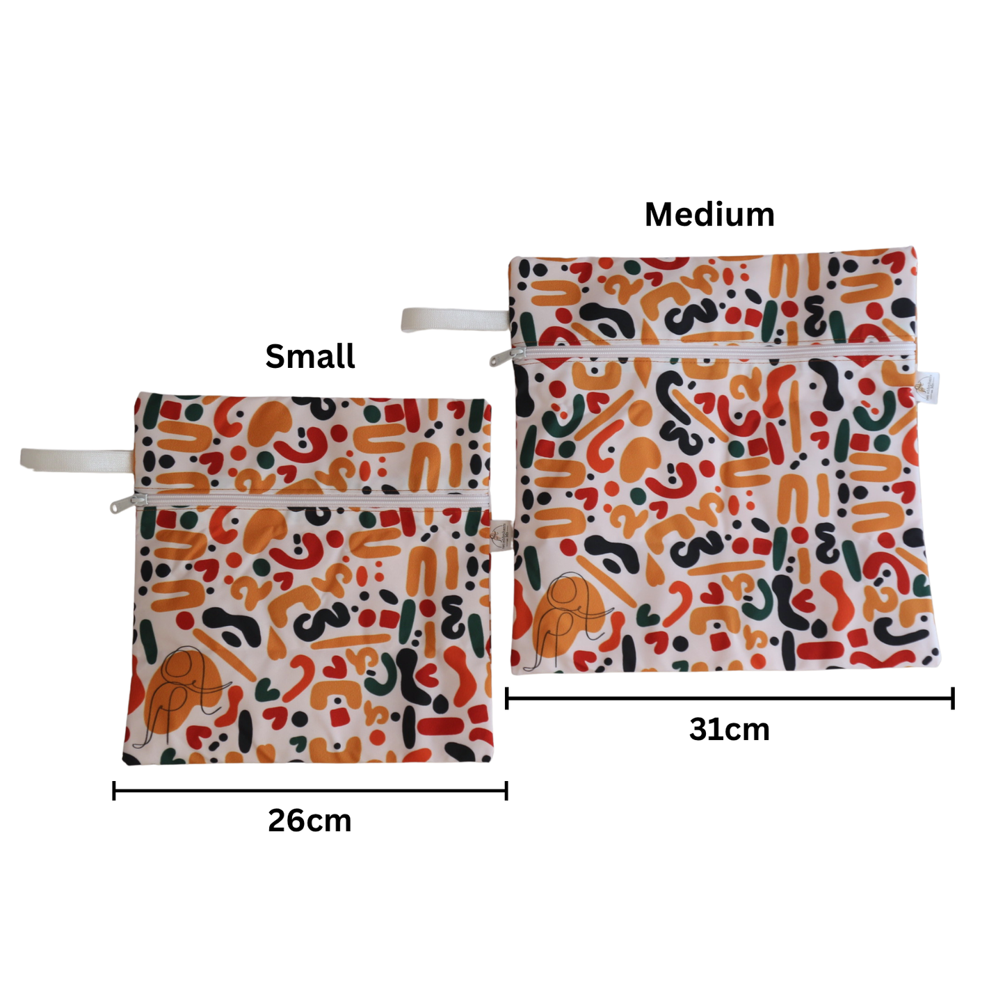 Two Eddyphants reusable wet bag available in Small and Medium sizes