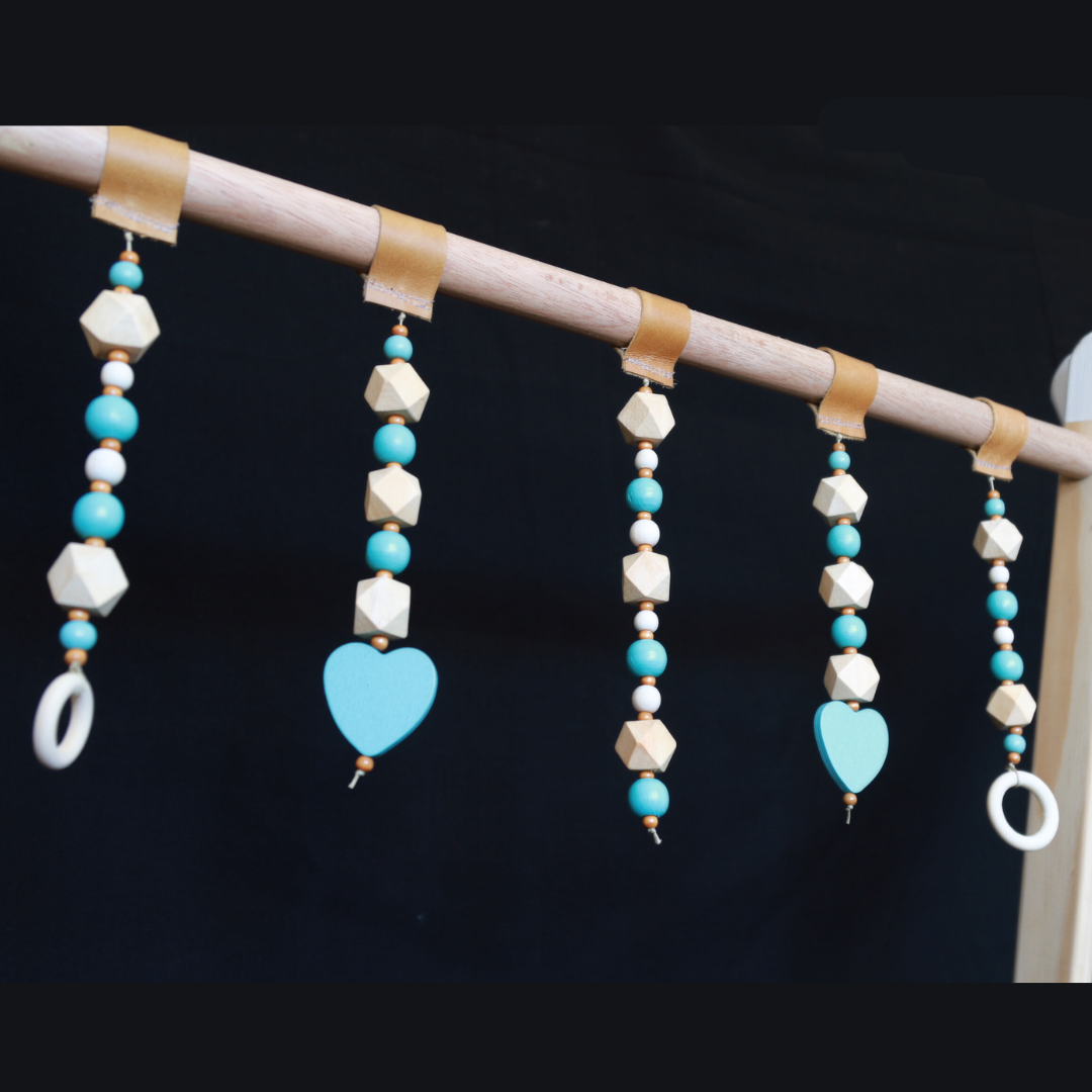 Wooden Beads Baby Gym Dangle Toys - Baby Blue